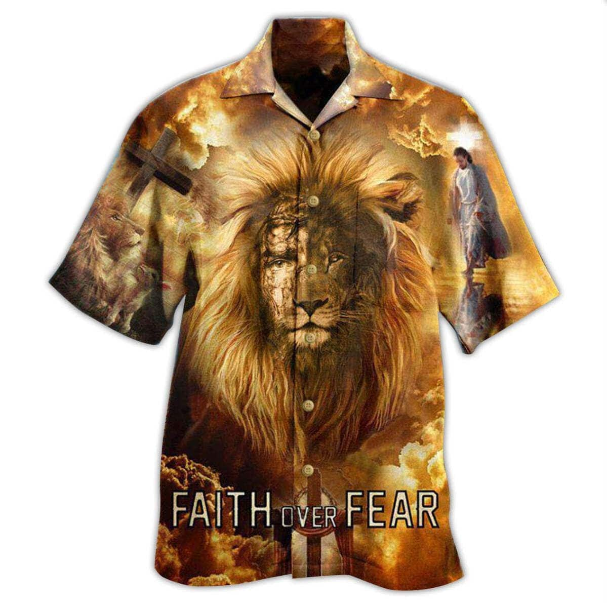 Jesus Lion Faith Over Fear Psalms Christian Hawaiian Shirt