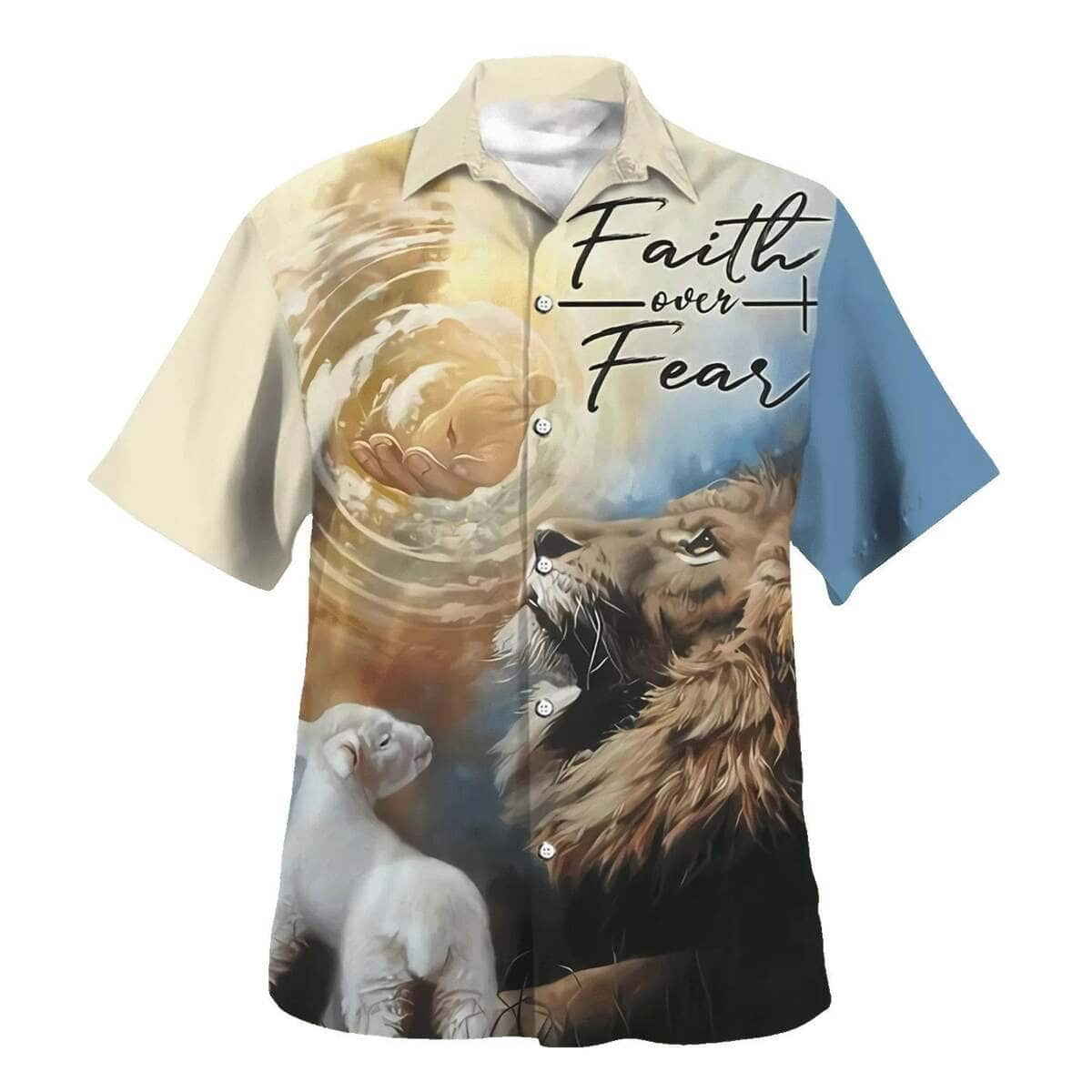 Faith Over Fear Jesus Lion And Lamb Christian Bible Verse Hawaiian Shirt