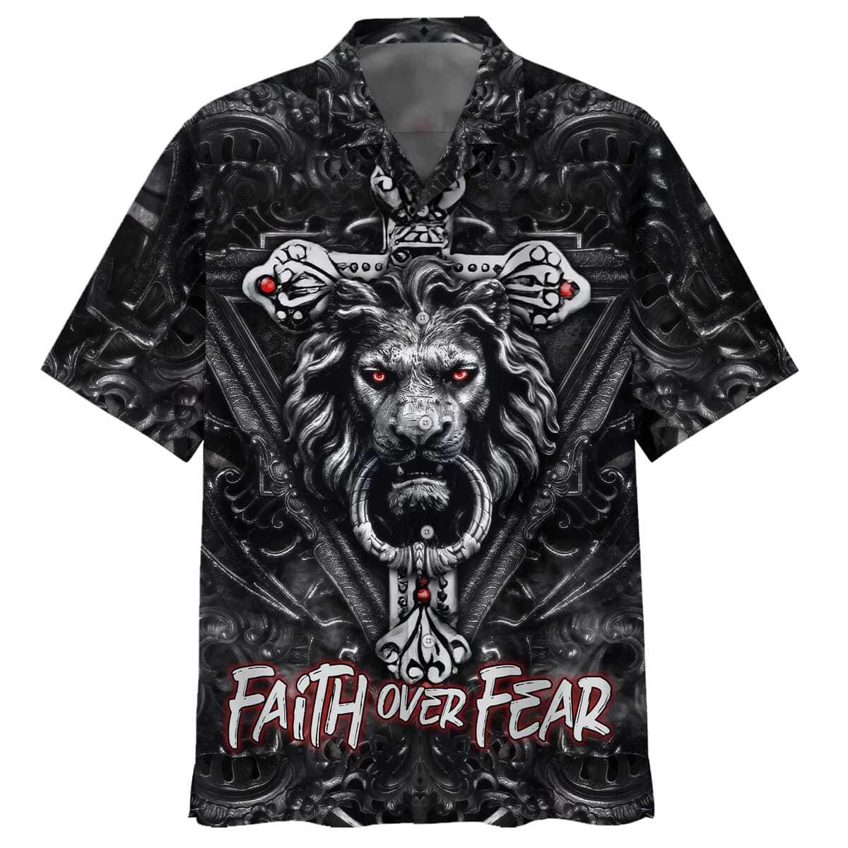 Faith Over Fear Gothic Lion Black Christian Hawaiian Shirt