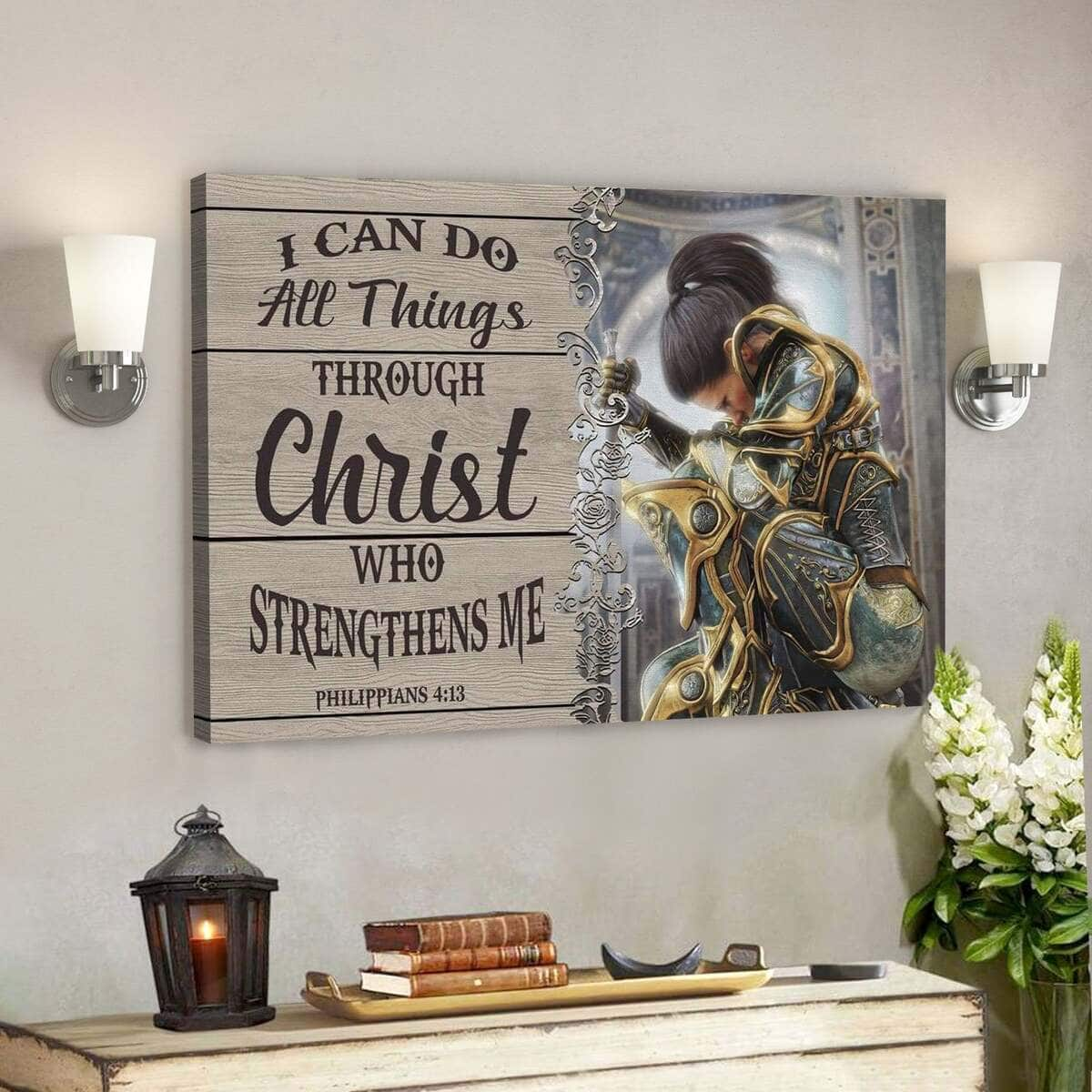 God Religious Gift Jesus Philippians 4:13 I Can Do All Things Through Christ Canvas Wall Art