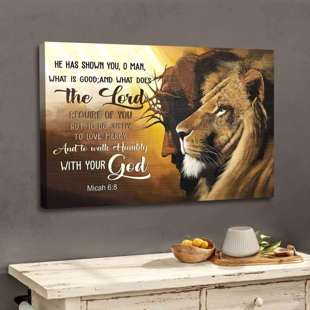 Jesus Lion Of Judah Walk Humbly With Your God Micah 68 Bible Verse Religious Canvas Wall Art