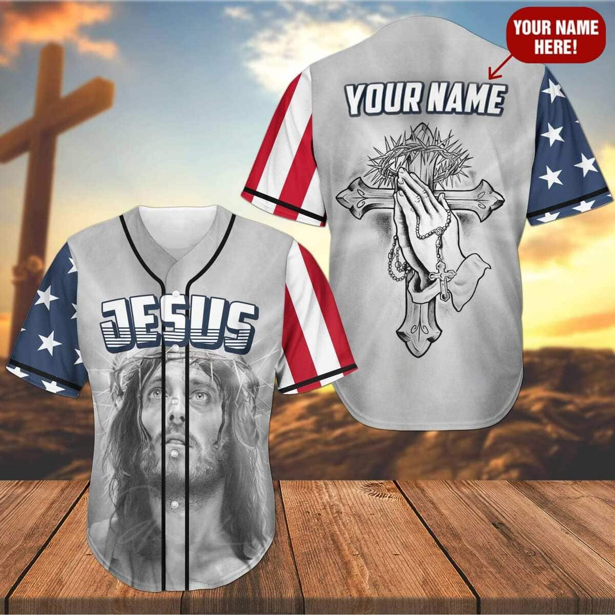 Customize Personalized Cross Christ Pray The Savior Baseball Jersey