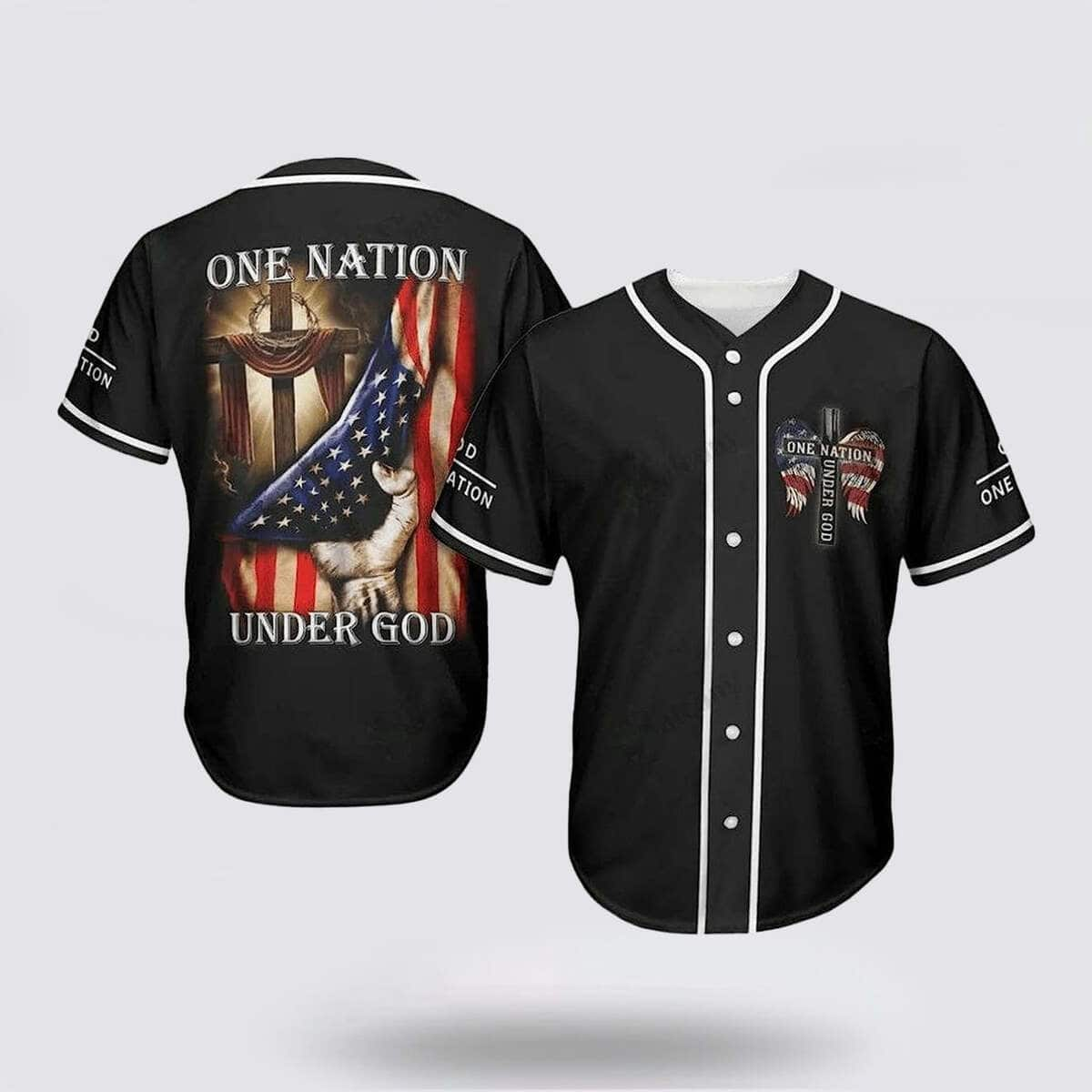 4th Of July Baseball Jersey Christian Jesus One Nation Under God