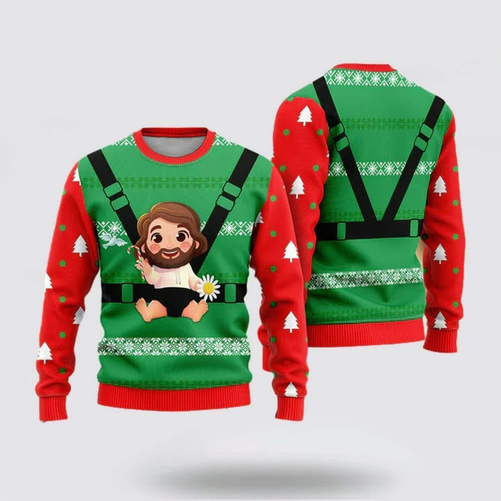 Christian Ugly Christmas Sweater Jesus Baby Funny Red Green Ugly Christmas Ugly Christmas Sweater