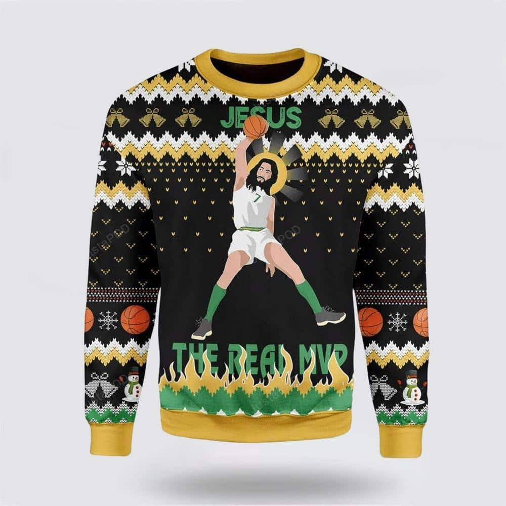 Christian The Real MVP Jesus Ugly Christmas Ugly Christmas Sweater Religious Christmas Gifts