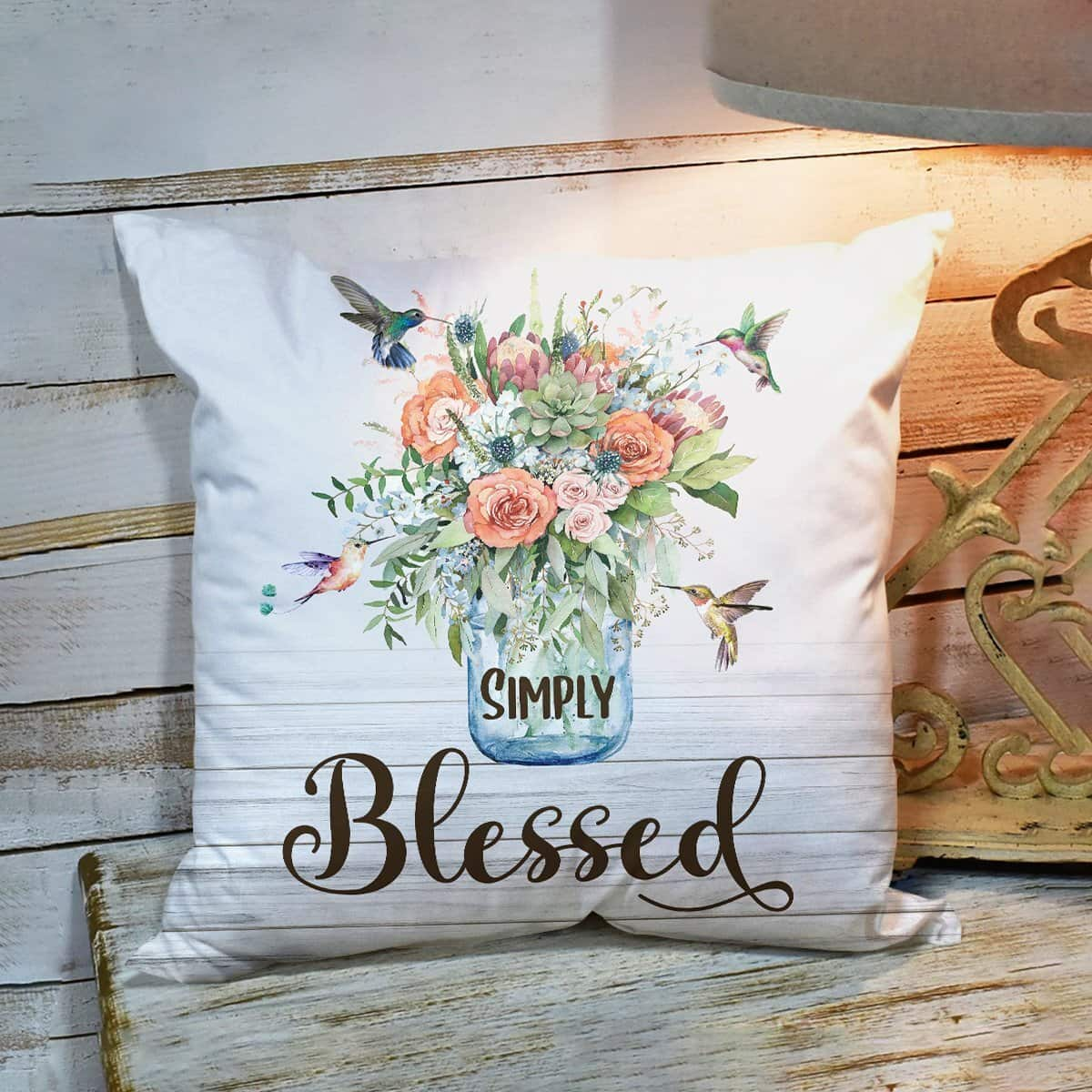 Bible Verse Scripture God Simply Blessed Beautiful Flower Pillow