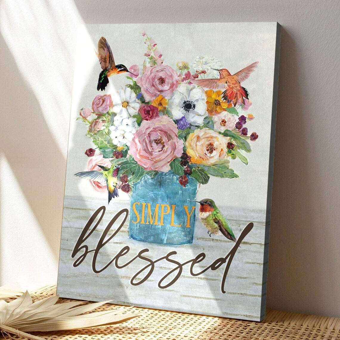 Bible Verse Simply Blessed Hummingbird Flower Scripture Canvas Print