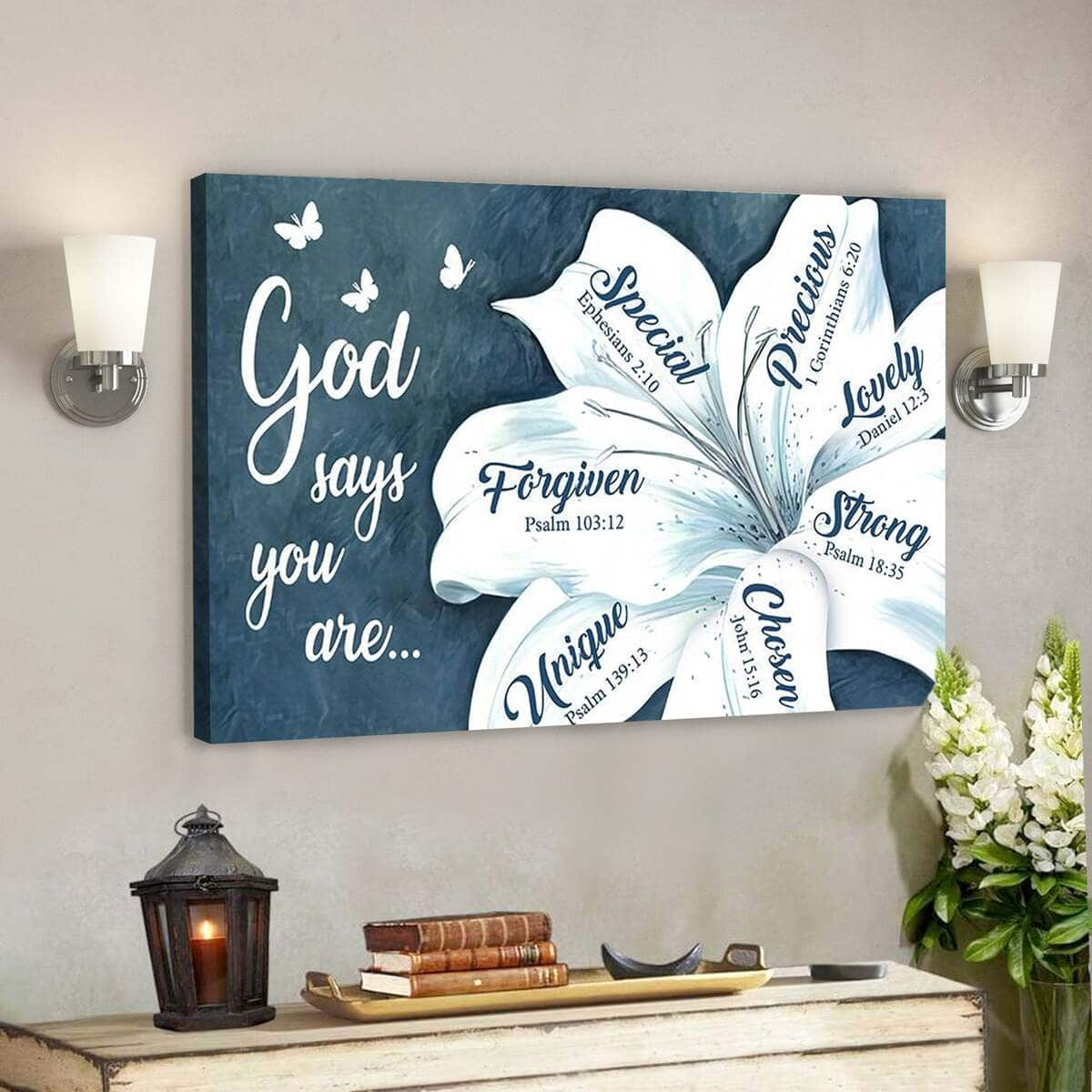 God Bible Verse God Says You Are Unique Beautiful Flower Christian Scripture Canvas Wall Art