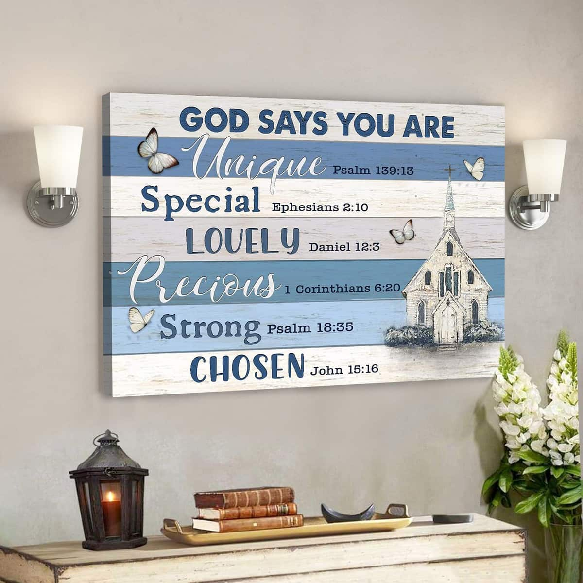 Bible Verse Church And Butterfly God Says You Are Canvas Wall Art