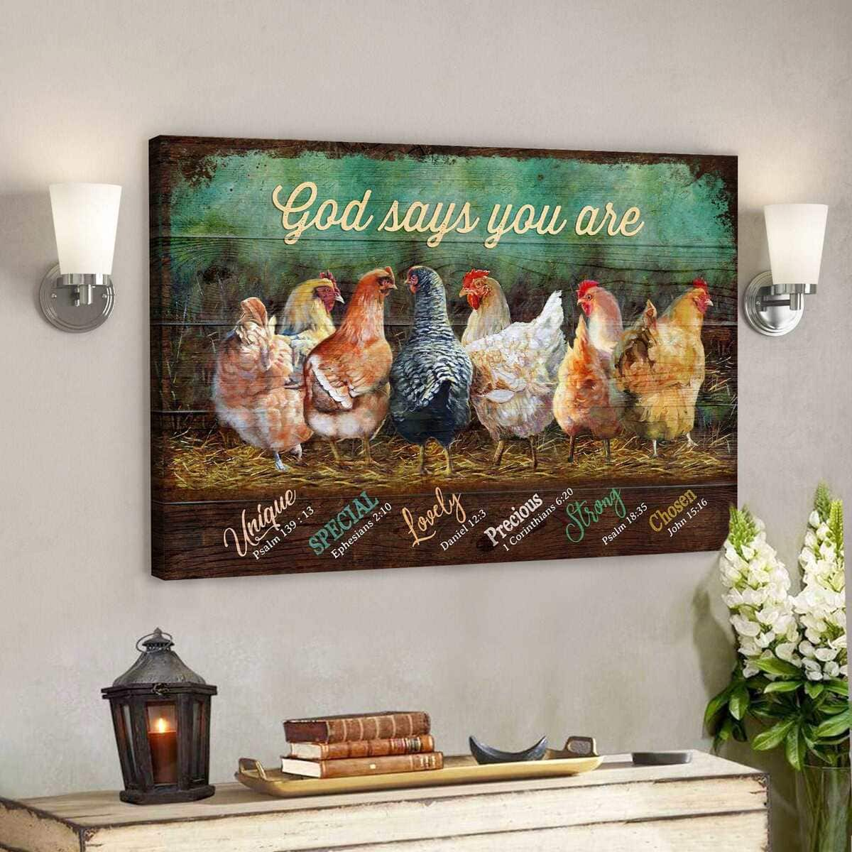 Awesome Chickens God Says You Are Bible Verse Scripture Canvas Wall Art