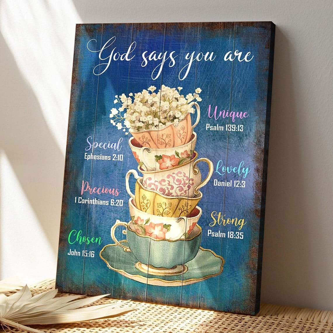 Cups Of Flowers God Says You Are Bible Verse Scripture Canvas Print