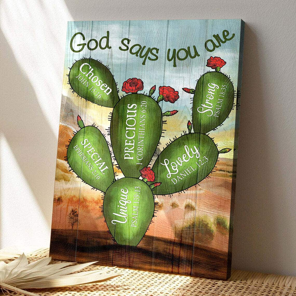 Cactus God Says You Are Bible Verse Scripture Canvas Print