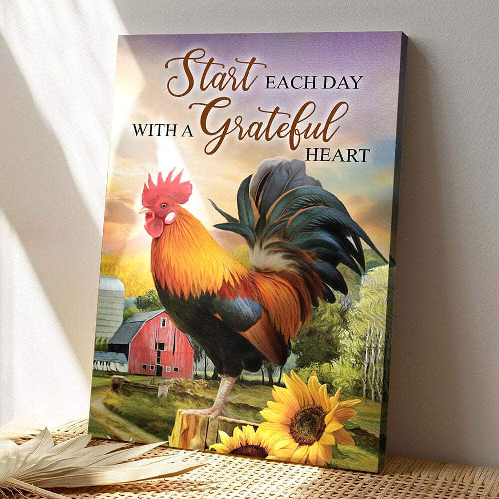 Start Each Day With A Grateful Heart Farm Sunflower Bible Verse Scripture Canvas Print