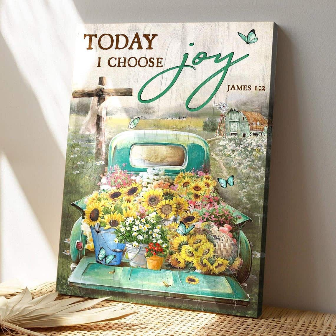 Sunflower Truck Today I Choose Joy Bible Verse Scripture Canvas Print