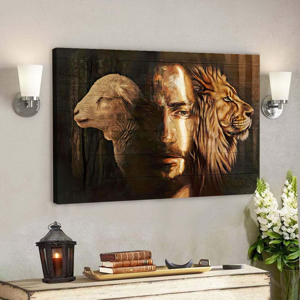 Lion Jesus Sheep Christian Gift Jesus Scripture Canvas Wall Art