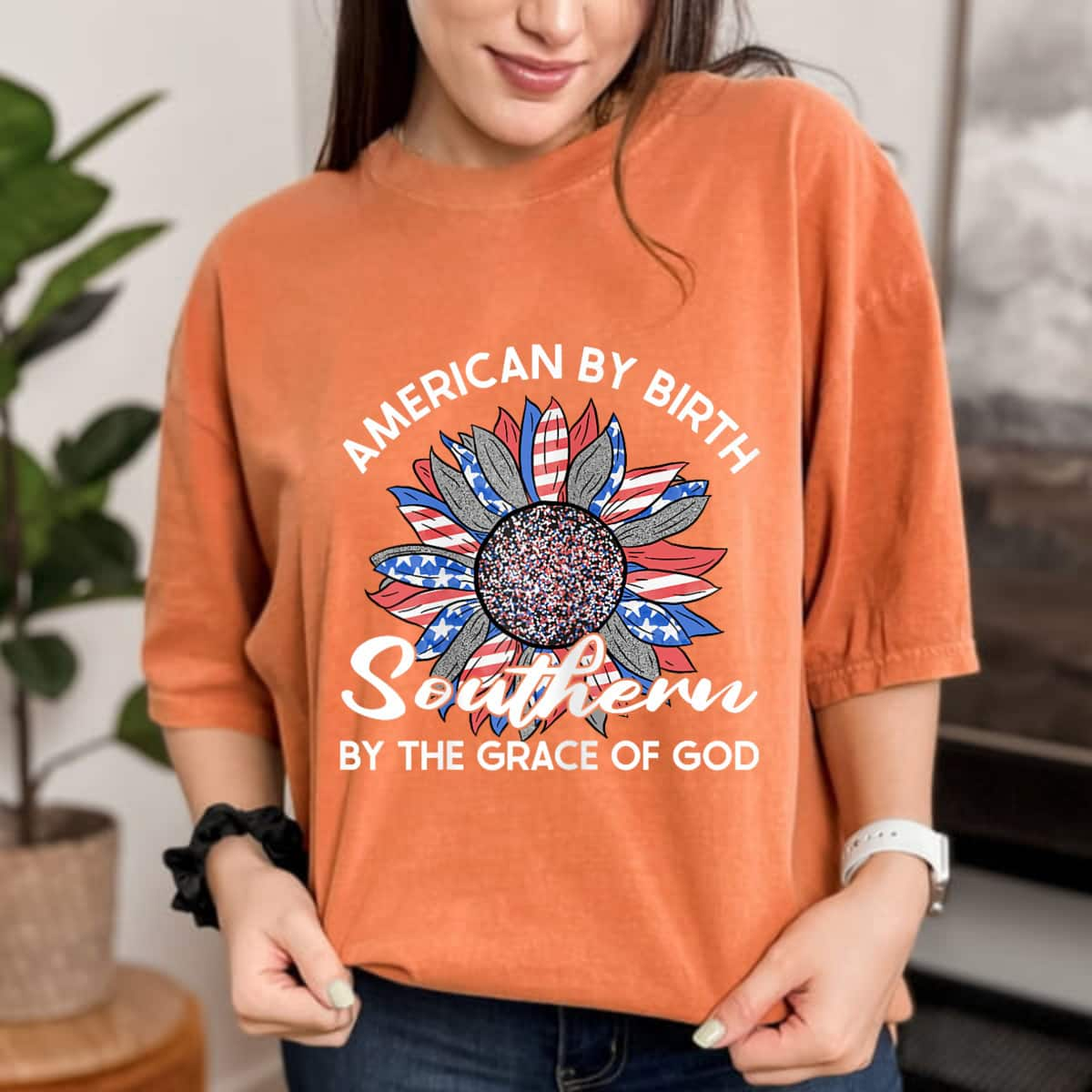 American By Birth Southern By The Grace Of God USA Flag July 4th T-Shirt