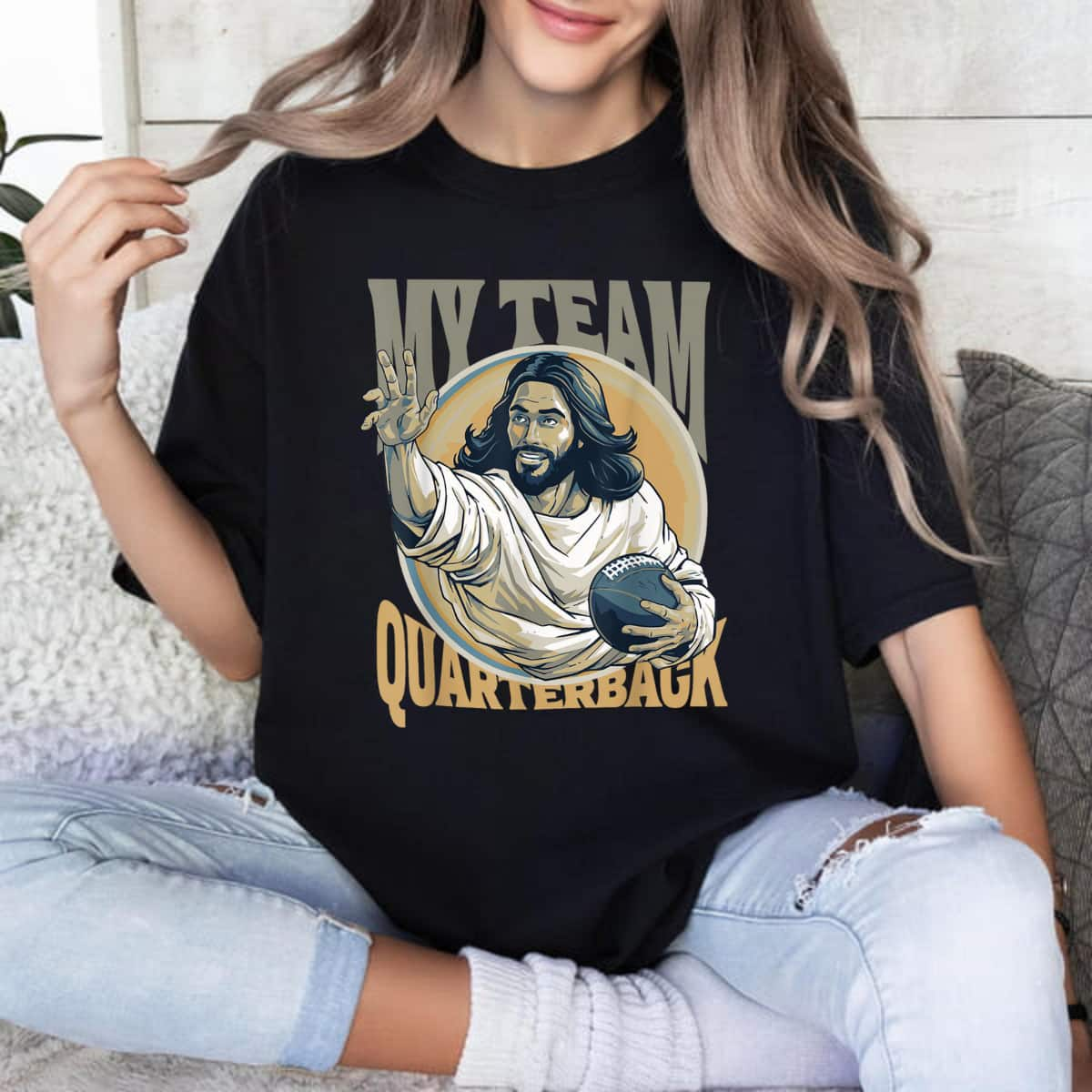 Jesus My Team Quarterback Christian Football T-Shirt