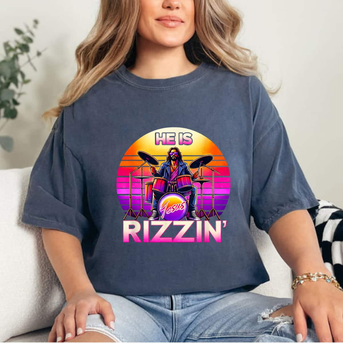 He Is Rizzin' Jesus Has Rizzen Retro Christian Band Funny T-Shirt