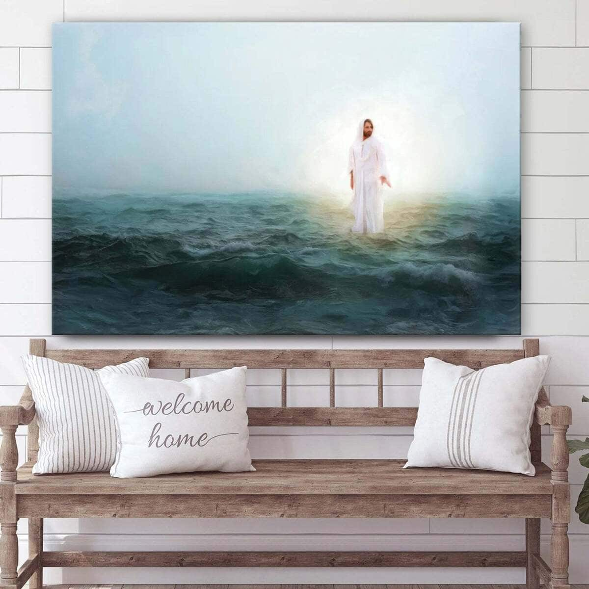 Jesus Walking Across A Stormy Sea Jesus Christ Art Jesus Christian Canvas Wall Art