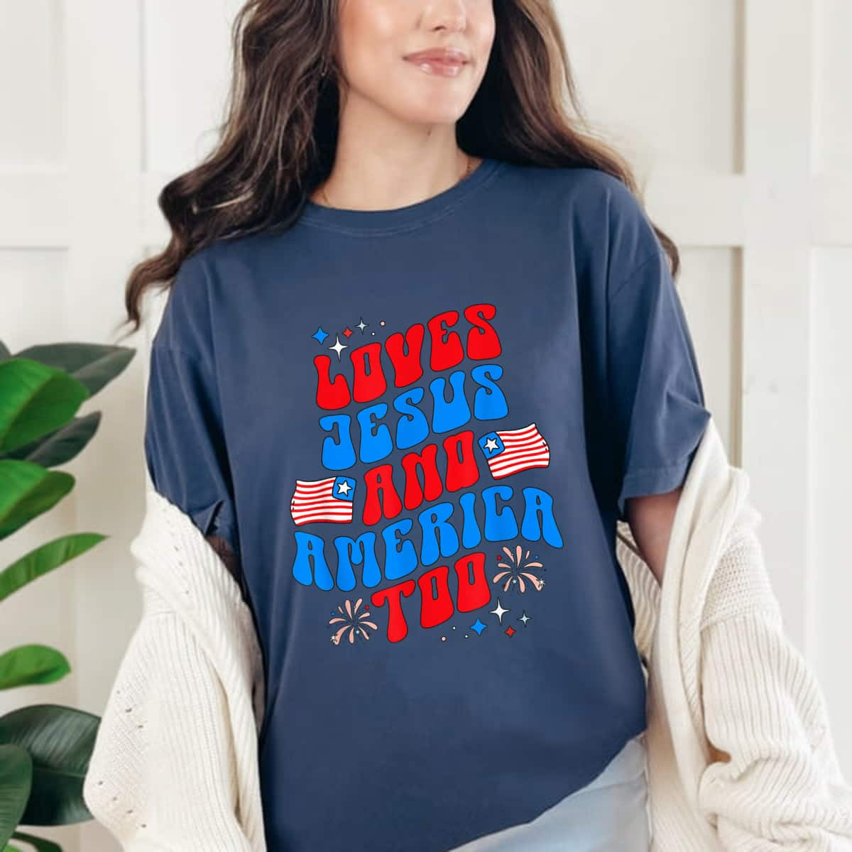 Vintage 70s Retro Loves Jesus And America Too T-Shirt