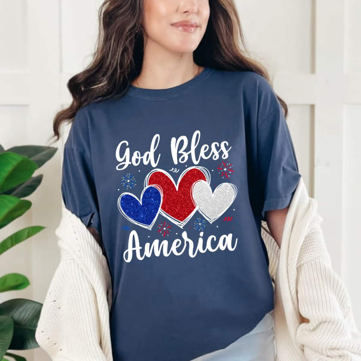 Patriotic USA Flag Hearts For Christians God Bless America T-Shirt