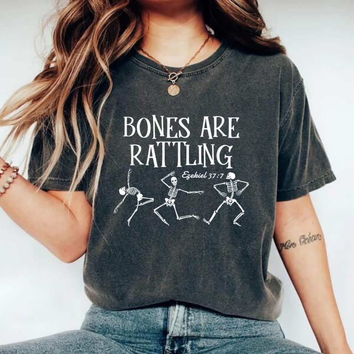 Bones Are Rattling Ezekiel 377 Funny Christian Skeleton Halloween T-Shirt