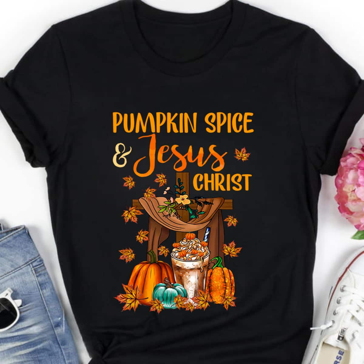 Pumpkin Spice And Jesus Christ Autumn Fall Season Halloween T-Shirt