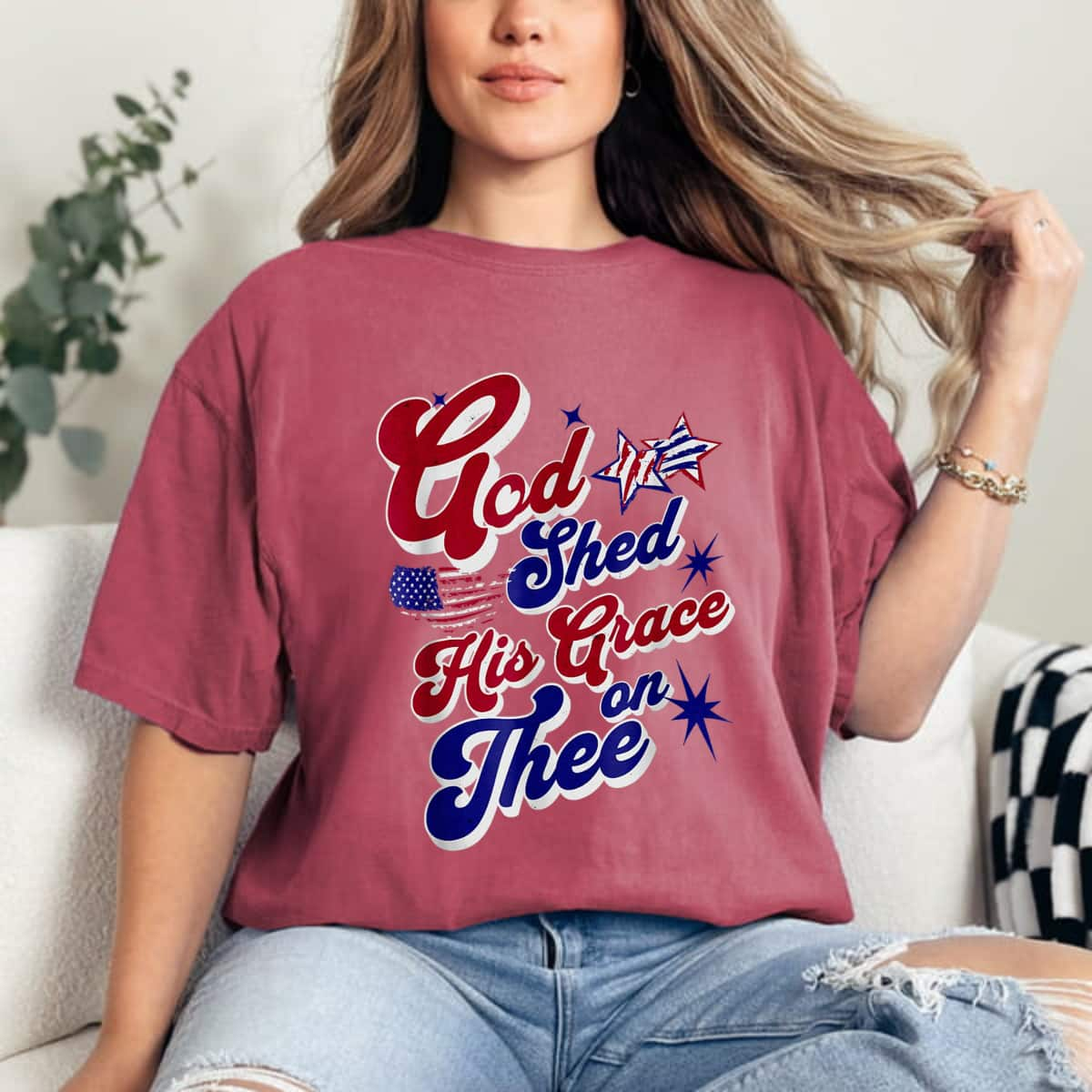 Christian 4th Of July God Shed His Grace On Thee 4th Of July T-Shirt