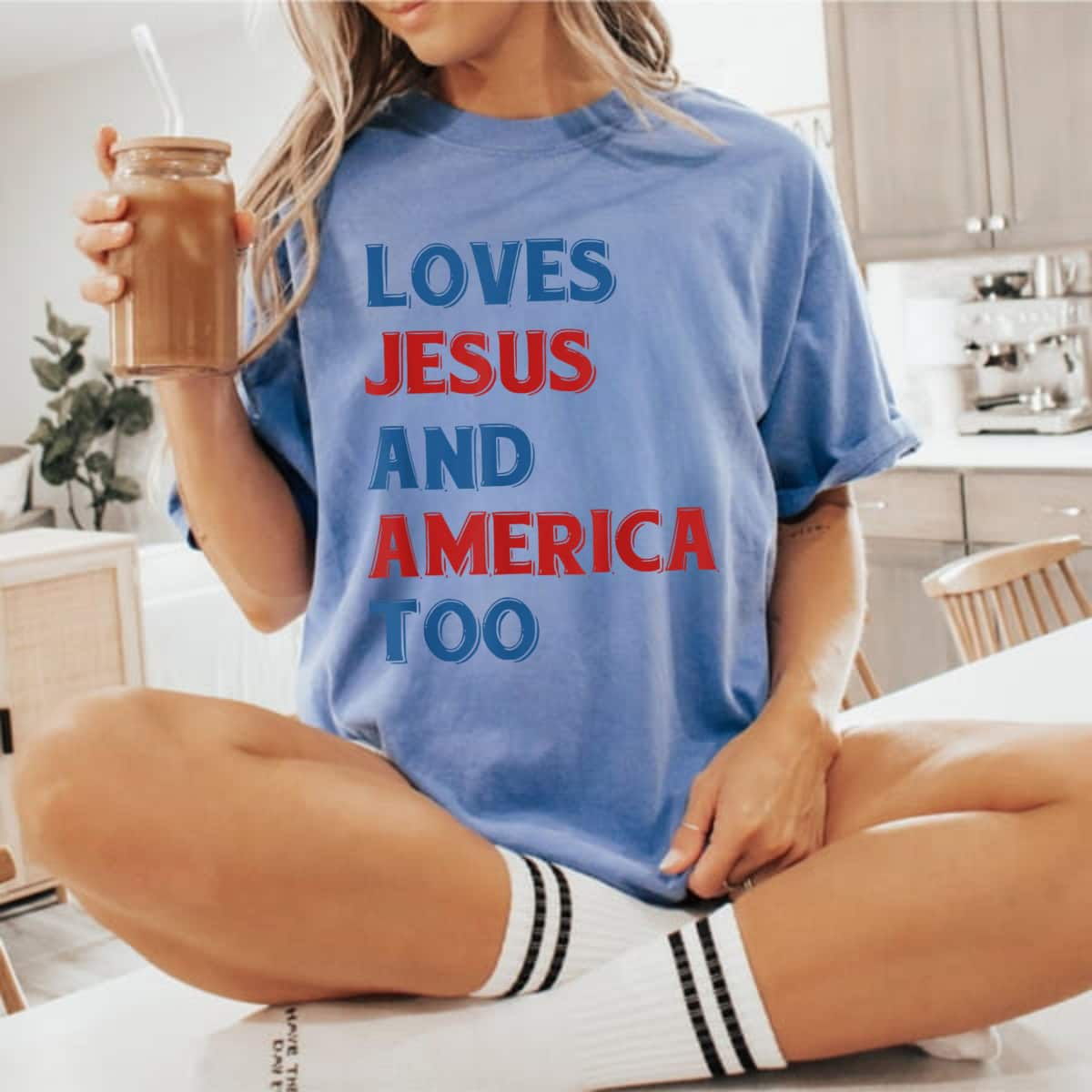 Loves Jesus Christian And & America Too 4th Of July Patriot T-Shirt