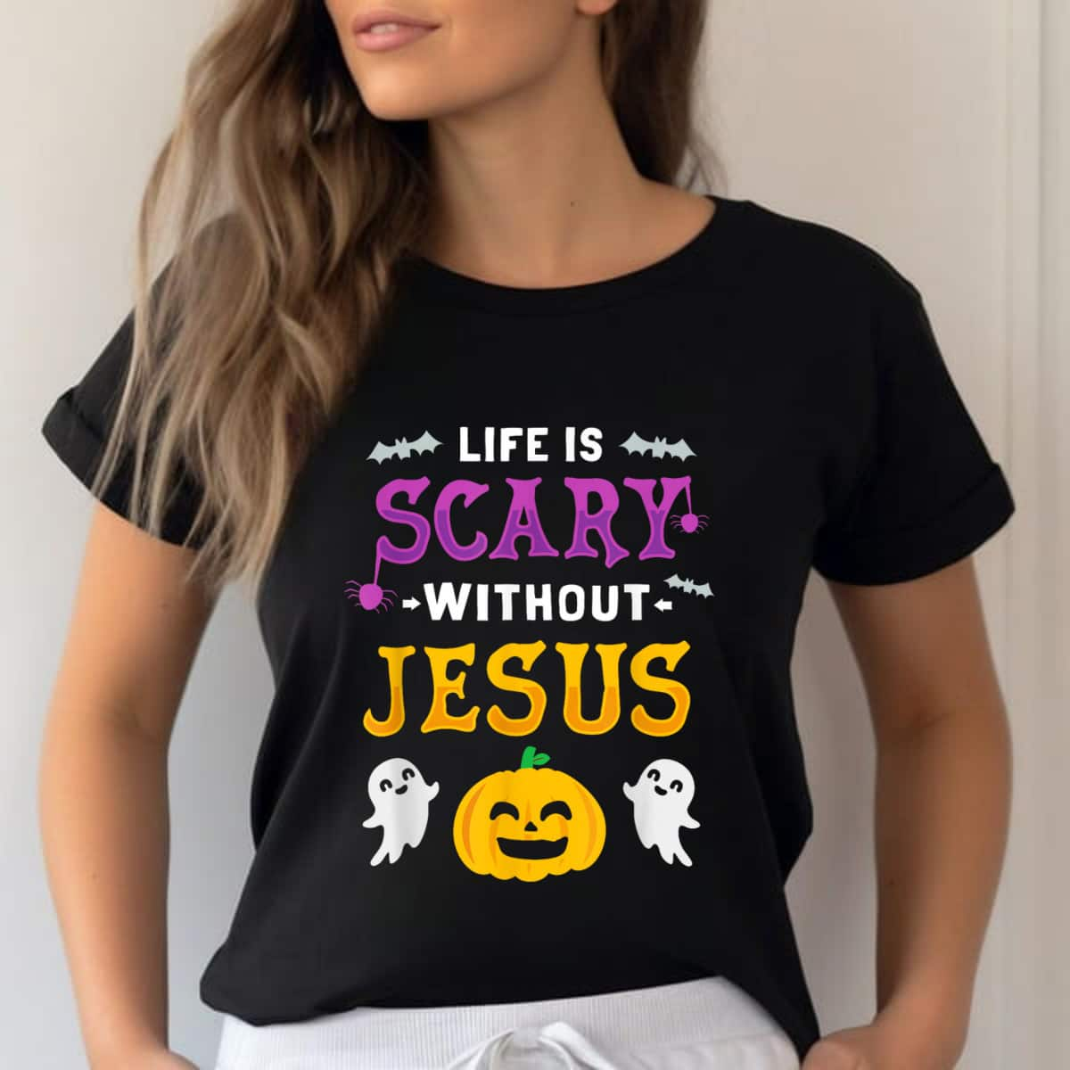 Life Without Jesus Is Scary Autumn Fall Christian Halloween T-Shirt