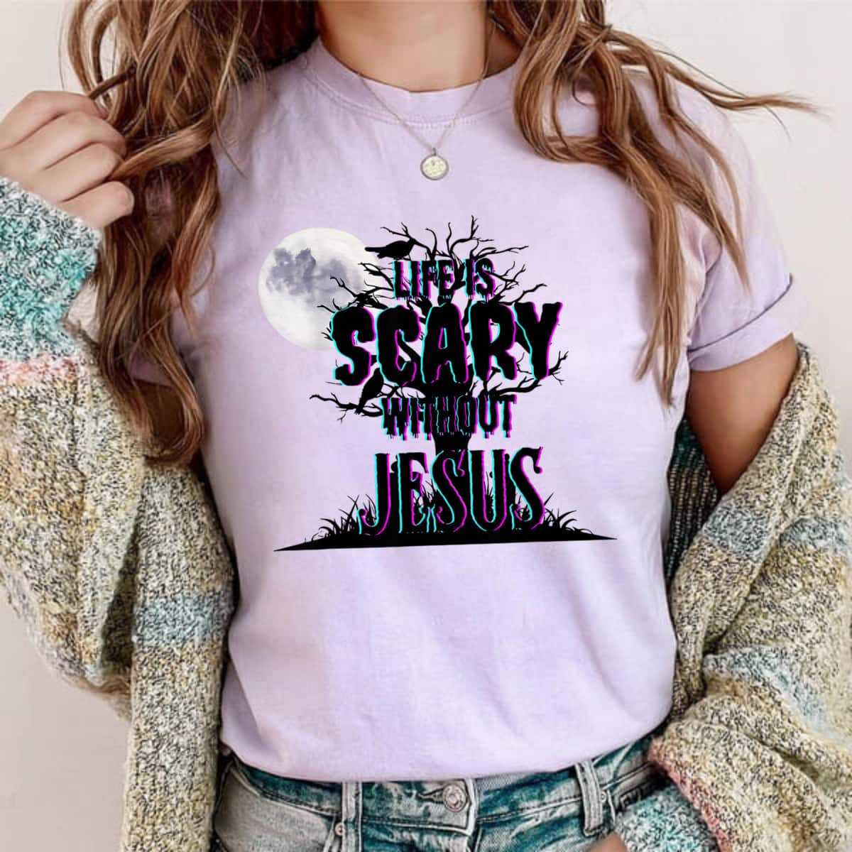 Life Is Scary Without Jesus Christian Halloween Religious T-Shirt