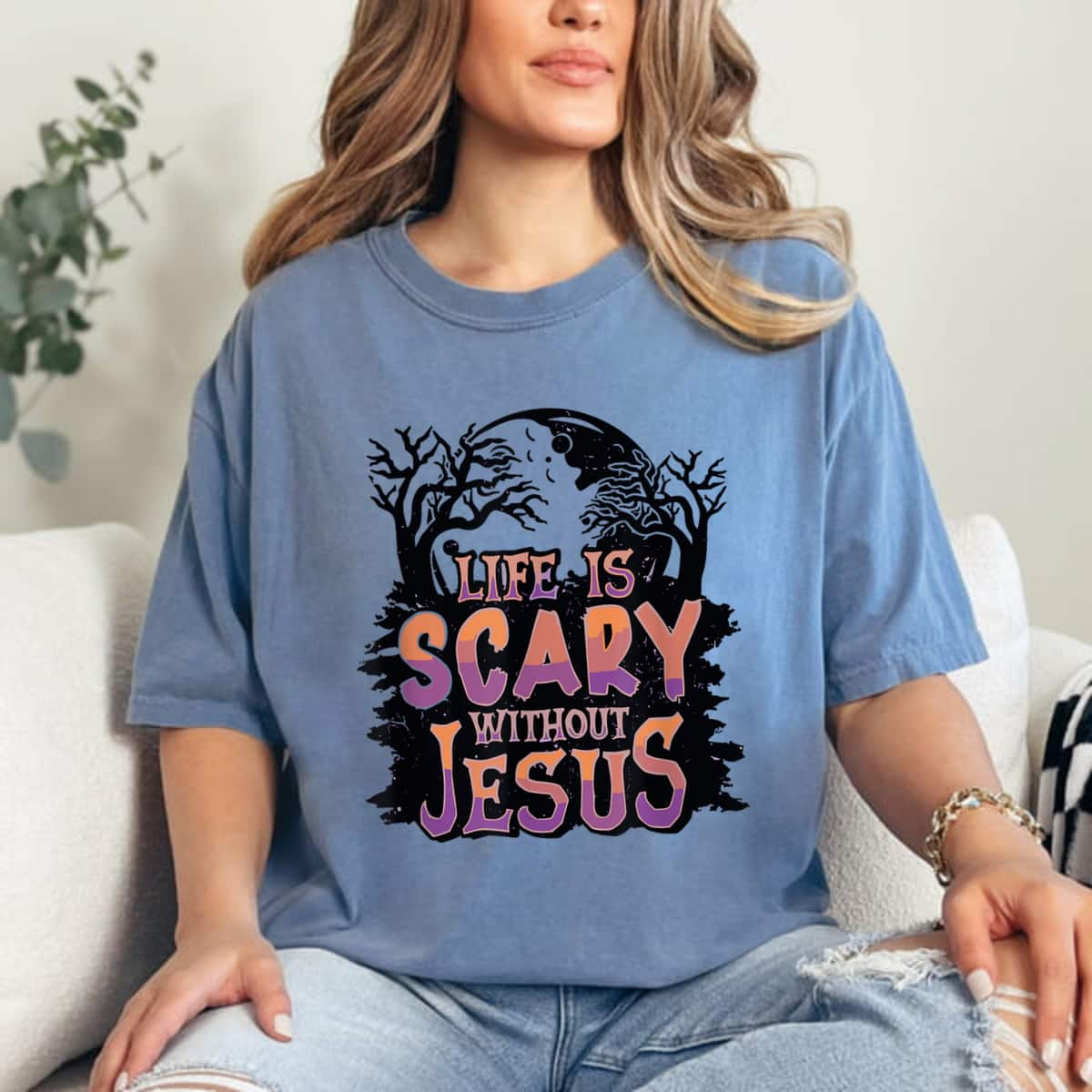 Scary Life Without Jesus By Jesus Surfed Halloween Christian T-Shirt