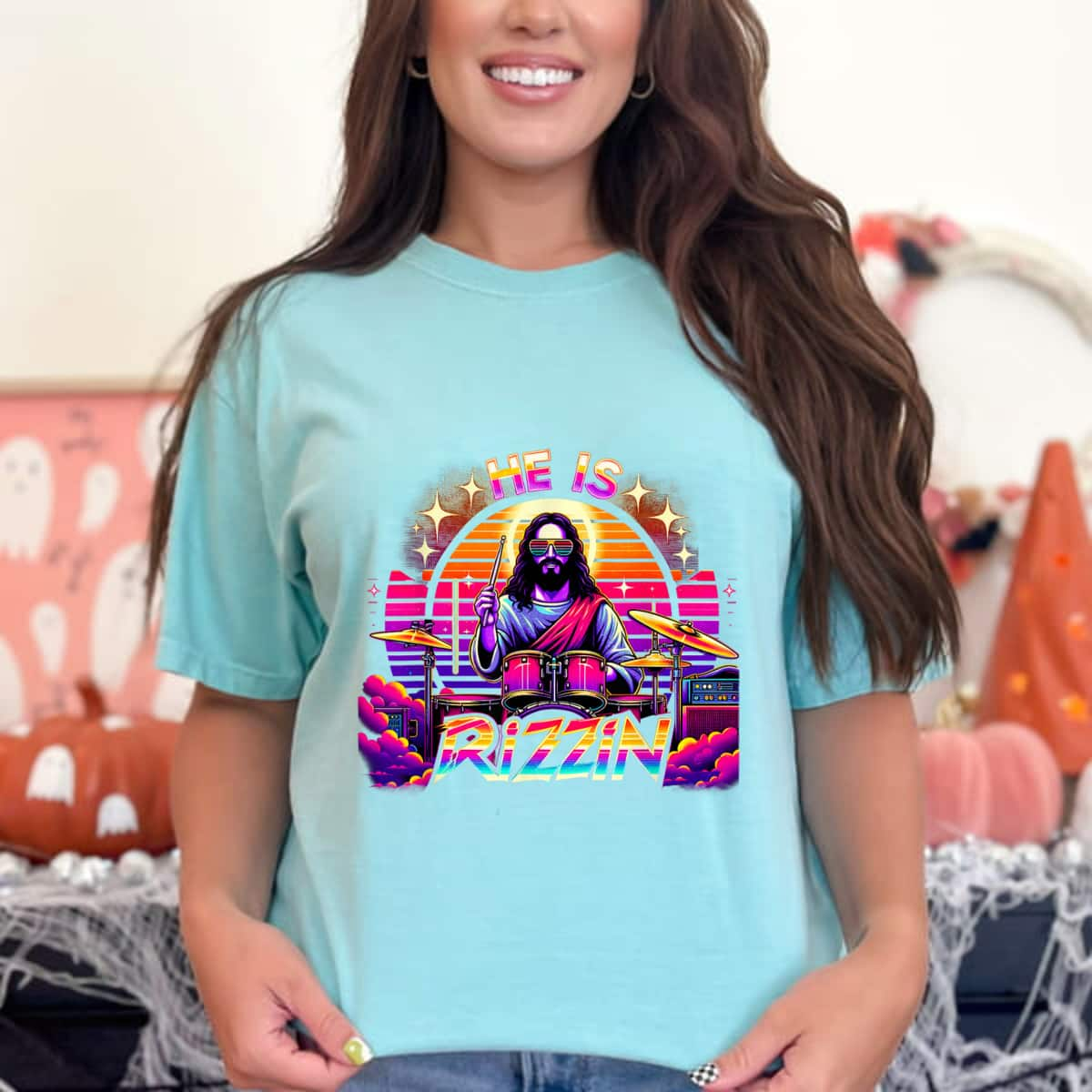 He Is Rizzin' Happy Easter Day Funny Christian Band Easter T-Shirt