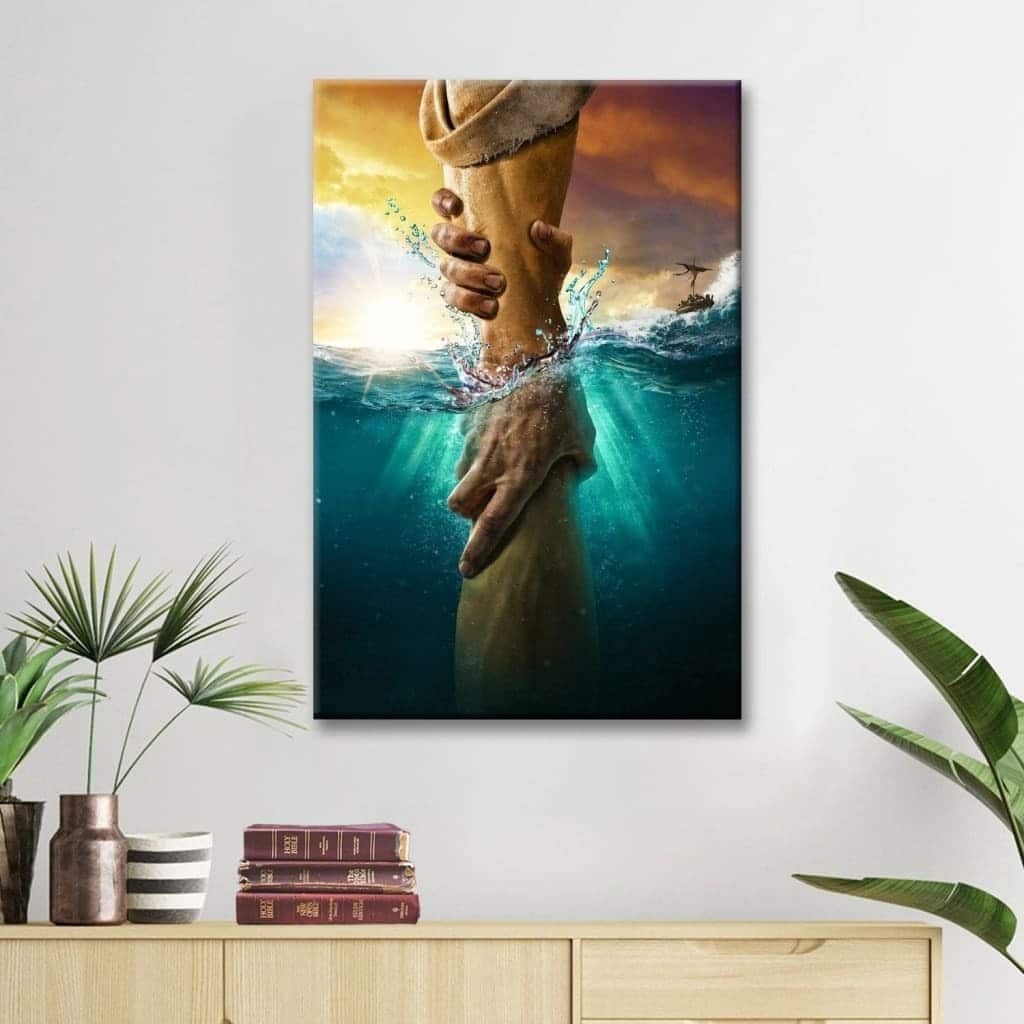 Christian Faith Jesus Reaching Into The Water Canvas Print