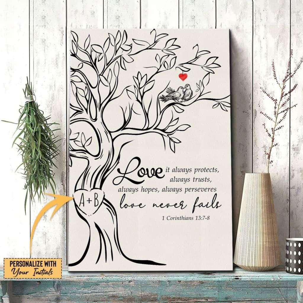 Love Never Fails Initials Carved In Tree Canvas Print