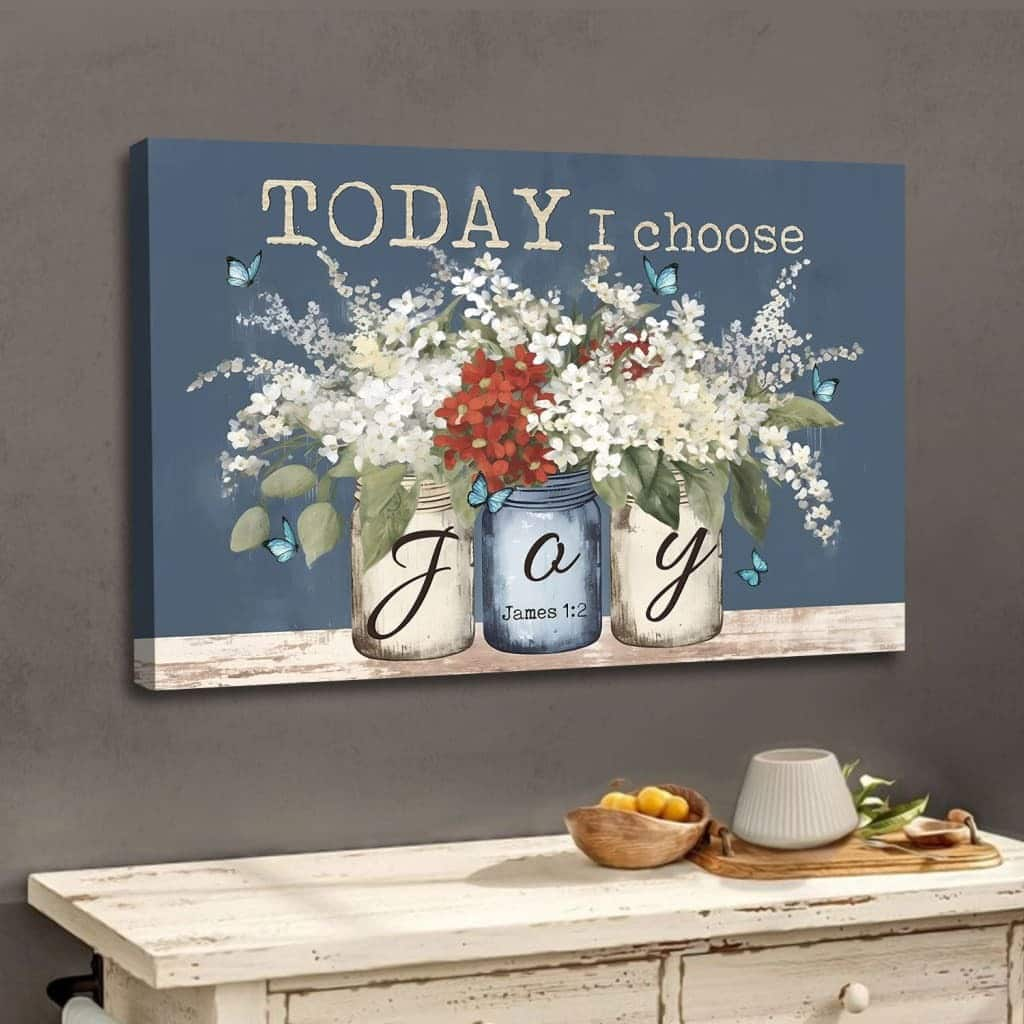 James 12 Today I Choose Joy Butterfly Flower Mason Jar Canvas Wall Art