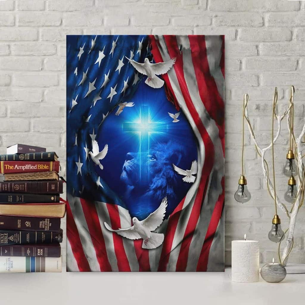 Jesus Lion American Flag Of Faith US Flag Patriot Canvas Print