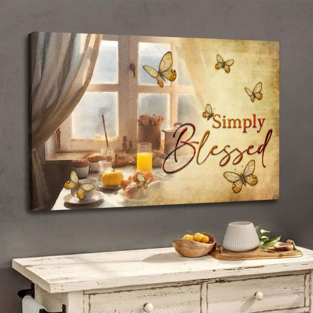 Christian Simply Blessed Canvas Wall Art Butterfly Window Peace And Happiness