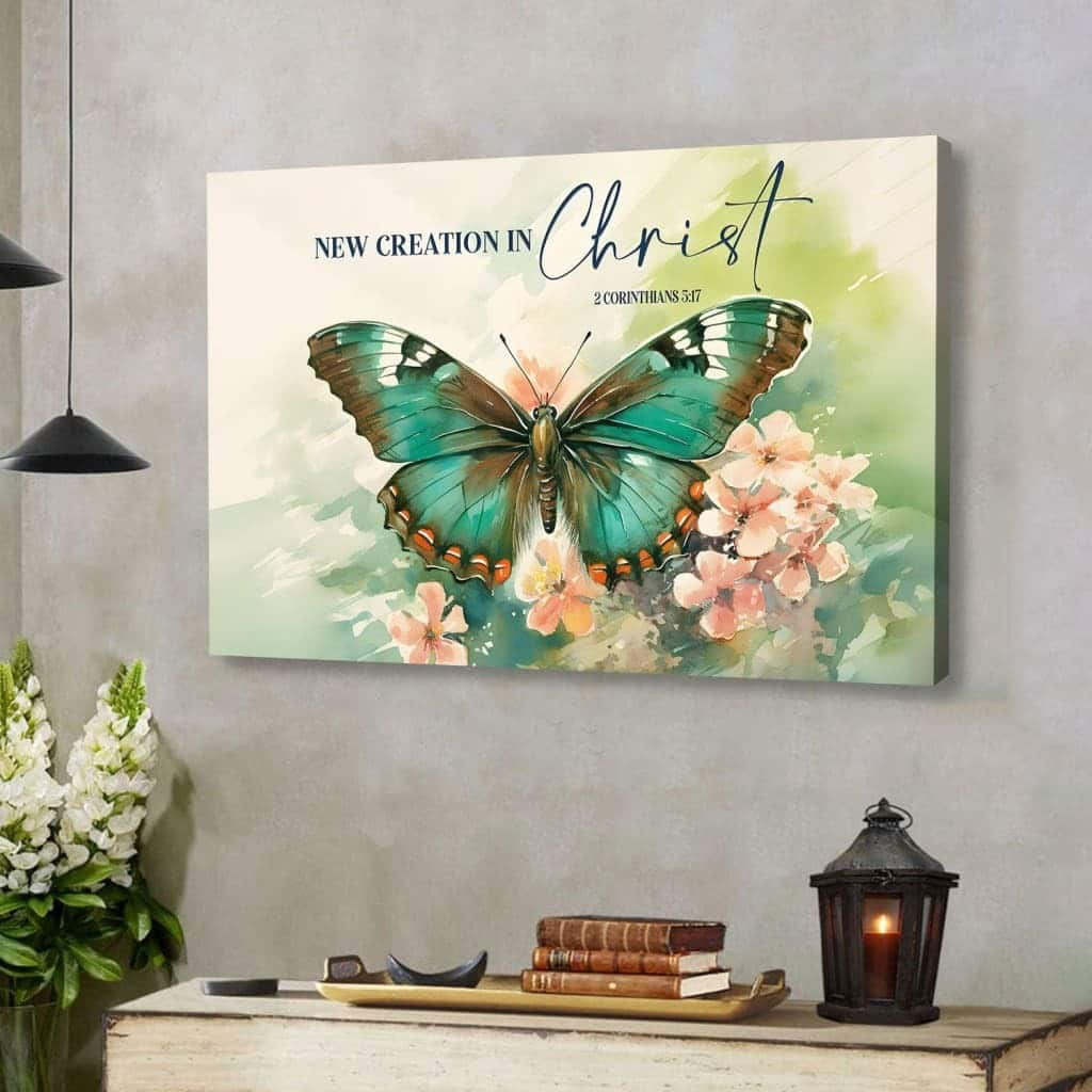 2 Cor 5:17 New Creation In Christ Butterfly Flowers Christian Canvas Wall Art