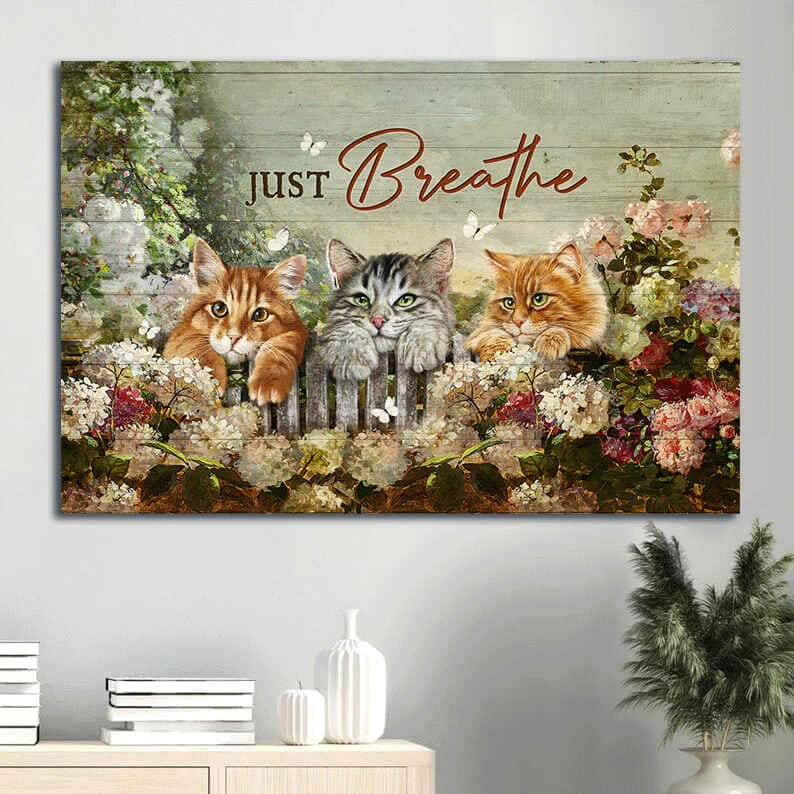 Adorable Cat Stunning Flower Garden Just Breathe Canvas Wall Art