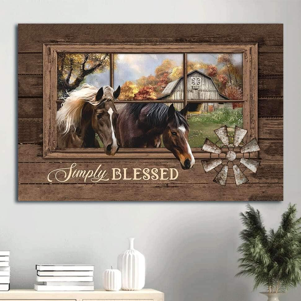 Horse Farm Windmill Simply Blessed Canvas Wall Art