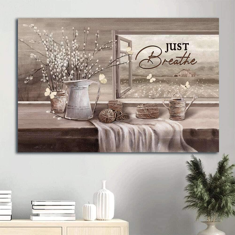 Christian White Butterfly Just Breathe Canvas Wall Art