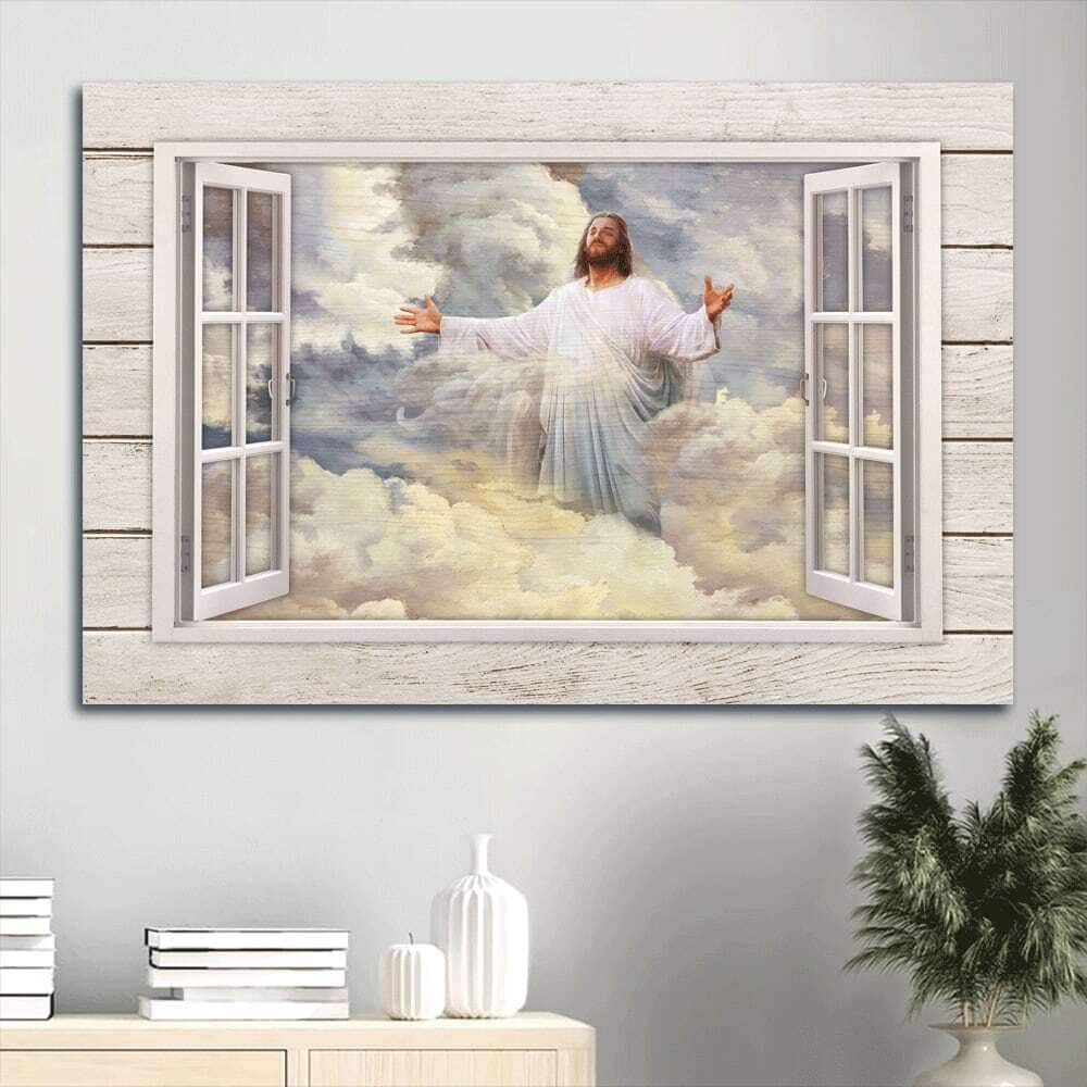 Christian Jesus In The Clouds Canvas Wall Art