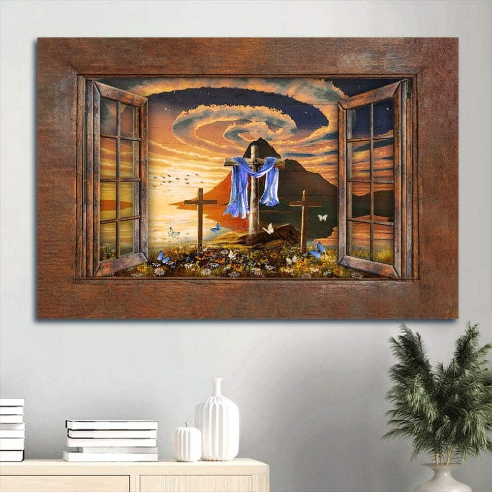 Christian Wooden 3 Crosses Religious Canvas Wall Art