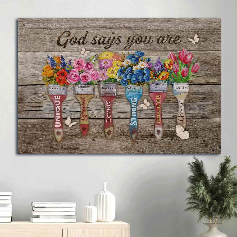 Flower Colorful Paintbrush God Says You Are Canvas Wall Art