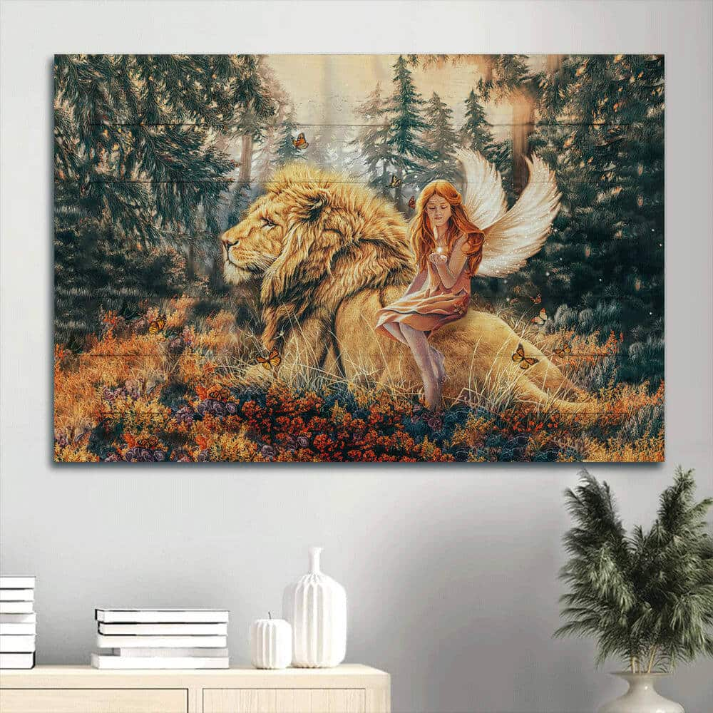 Beautiful Fairy Lion Of Judah Autumn Forest Canvas Wall Art