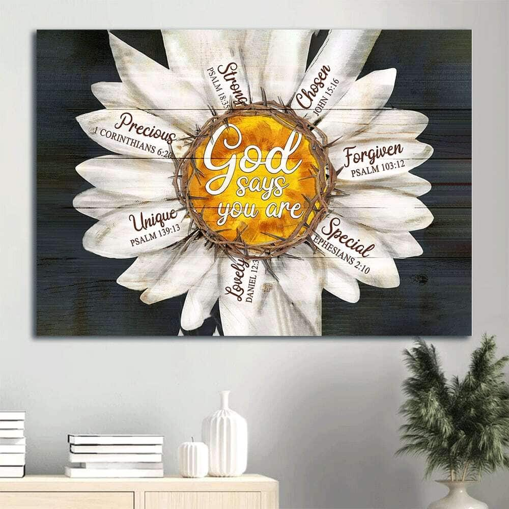 Christian God Says You Are Canvas Wall Art Daisy Flower