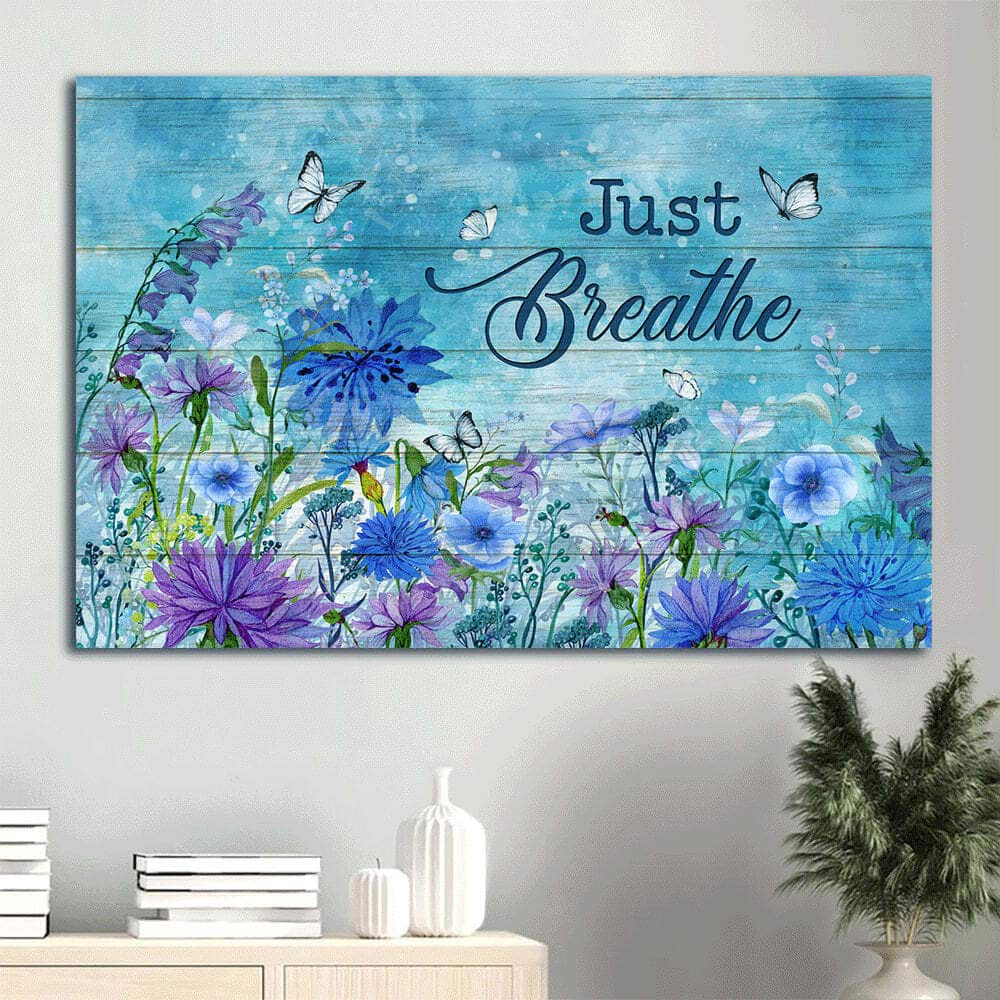 Blue Flower Garden Just Breathe Canvas Wall Art