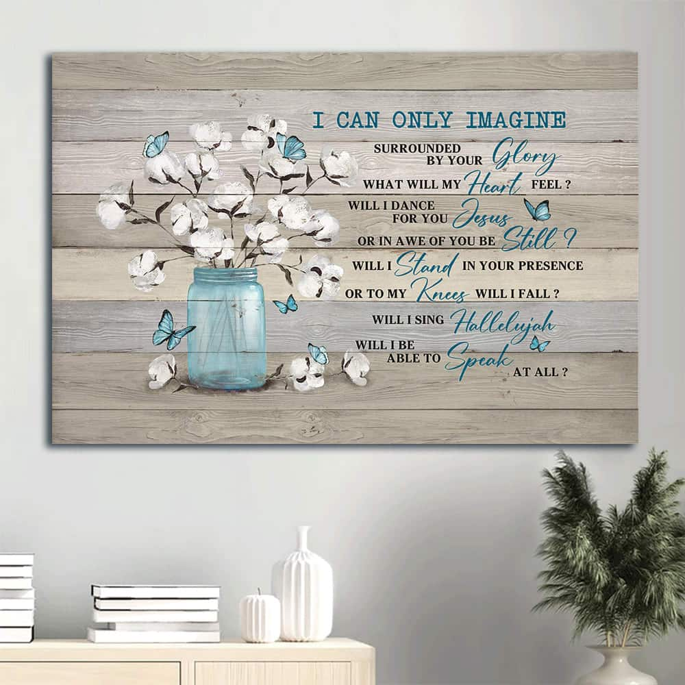 Blue Butterfly Cotton Flower I Can Only Imagine Canvas Wall Art