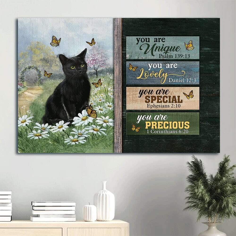 Black Cat You Are Unique Bible Verse Canvas Wall Art